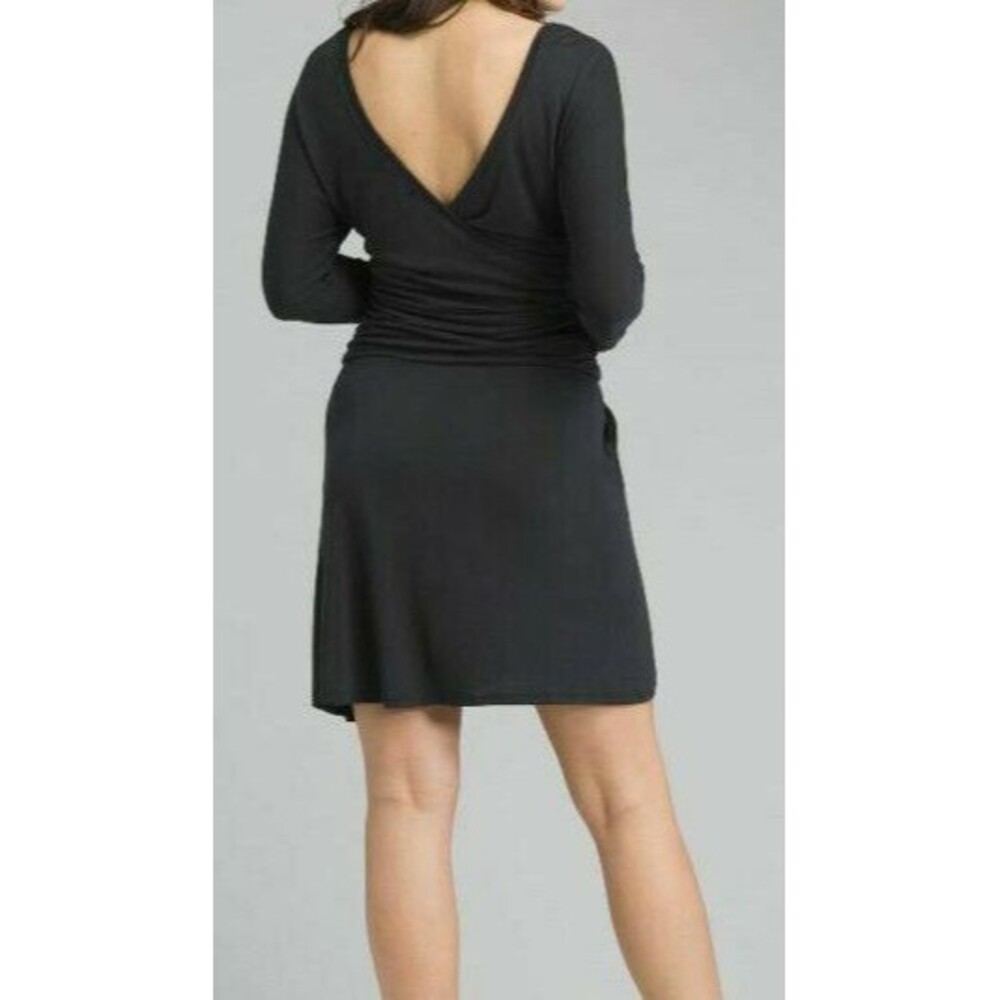 New Womens NWT PrAna S Simone Dress Black Long Sleeves Low Back Recycled Nice